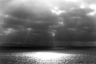Black and White High Contrast Photo of Sunlight on the Pacific Ocean