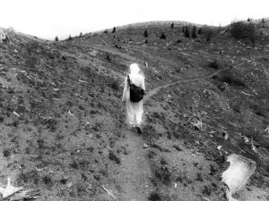 Hiker on trail at Mount St. Helens